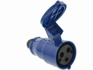 32A 230V BLAU IN LINE STECKDOSE KONTAKT HOCHSTROM MIT KLAPPKLAPPE KOMMANDO - Bild 1 von 2