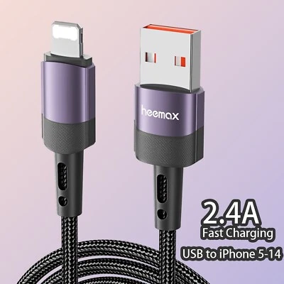 Heavy Duty Braided Long USB Fast Charger Cable Lead For iPhone 14 13 12 11 X 8 7 - Image 1 of 4