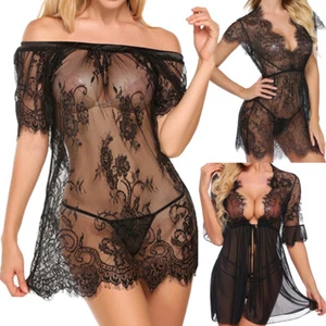 Eyelash Lace Smock See Through Swimsuit Bikini Cover Up Dress Lady Sexy Lingerie - Picture 1 of 39