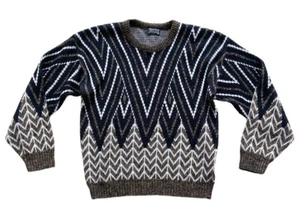 VTG New Era Sweater Adult M Brown White Pullover Knit Abstract 90s 80s Grandpa - Picture 1 of 5
