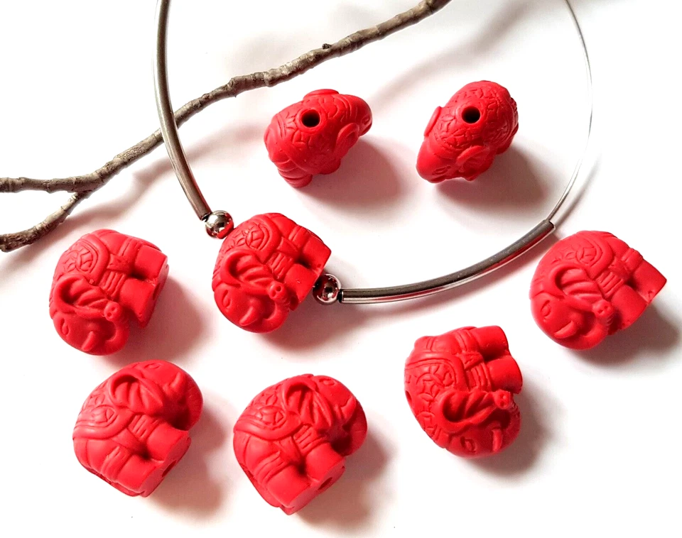 Zinnober Perlen Elefant 12x15mm rot 8 Stück SERAJOSY - Bild 1 von 1