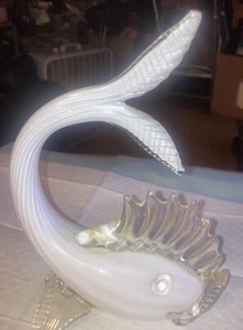 Sammerso Murano Glass Modern Fish sculpture Figurine White With Gold Flakes - Picture 1 of 10
