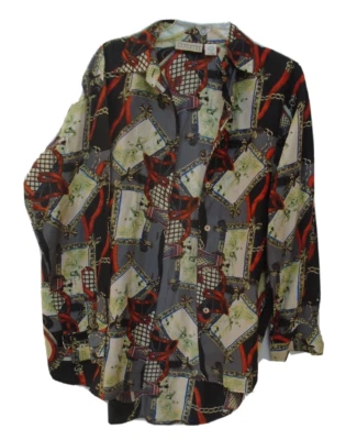 Blusa de seda vintage exterior Erez para mujer colorida manga larga talla S multicolor Foto 1 de 4