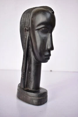 Antique Africain Maasai Trible Femme Tête Sculpture Bois Buste Ébène Figurine " - Photo 1/4