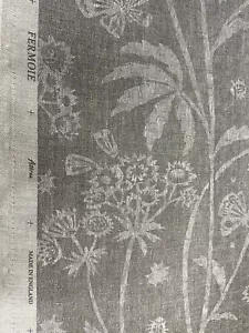 5.375 Yards Fermoie UK Astrea 014 Gray Botanical Linen Print Upholstery Fabric - Picture 1 of 13