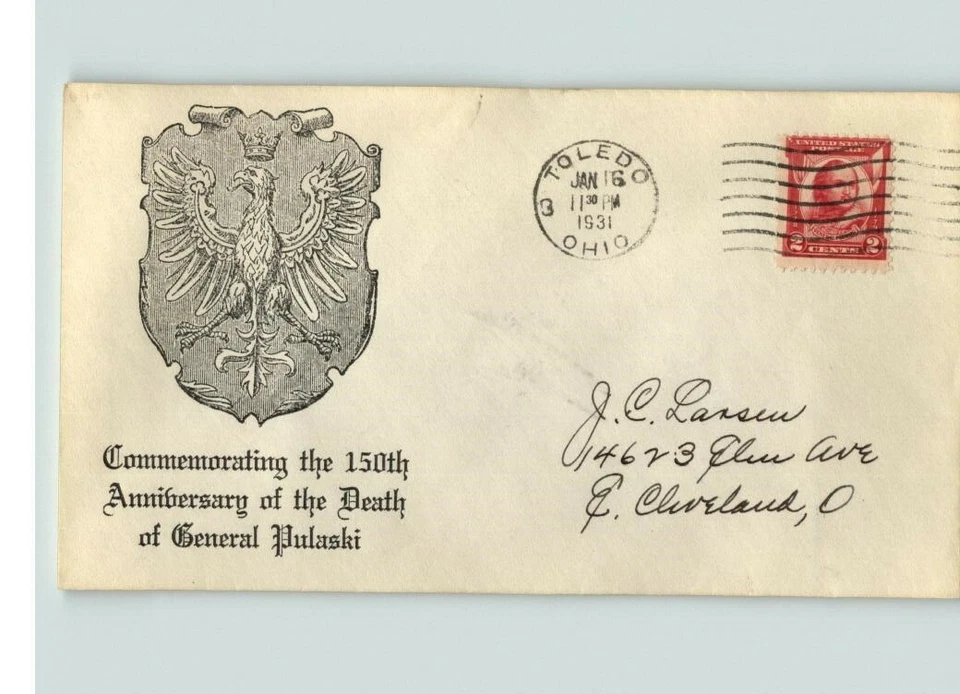 GENERAL PULASKI, 1931 First Day of Issue, canc. TOLEDO, OHIO # 690 - Image 1 of 1