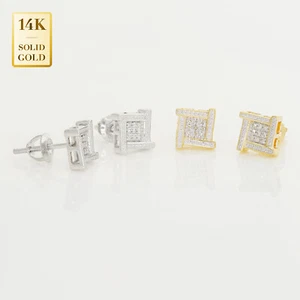 Aretes cuadrados de diamantes reales de oro macizo de 14K para hombre con tachuelas de diamantes joyas - Imagen 1 de 6