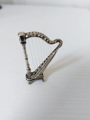 Miniature Figurine Figure Silver 800 Harp Musical Instrument Vintage Cover