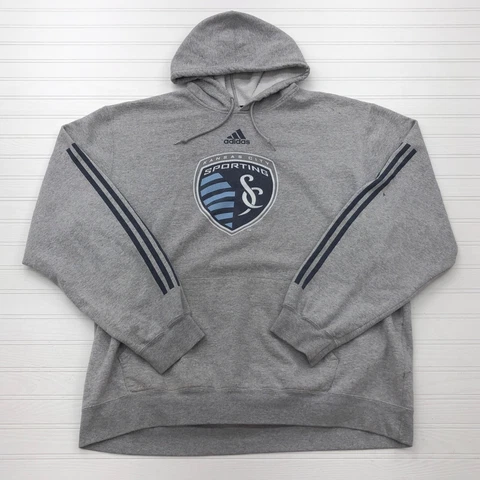 Adidas MLS Sporting KC Gray Hooded Sweatshirt Adult Size 2XL Cover