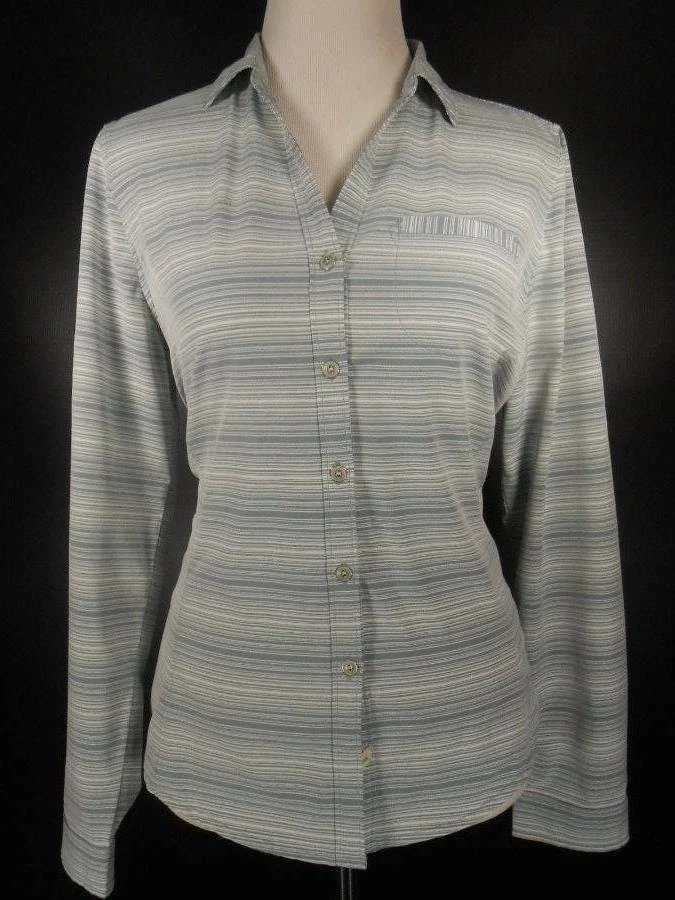 Hermosa Blusa Para Mujer Mediana Woolrich Mezcla Azul Gris Rayas Manga Larga Foto 1 de 4