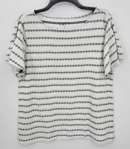 Ann Taylor Loft Top Womens Large Black White Aztec Stripe Short Sleeve Boho Arts - Picture 1 of 8