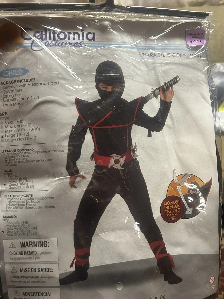 Ciao Ninja Verkleidung Für Jungen – Gr. 8-10 Jahre, Schwarz-rot, Inkl. Overall, Kapuze & Gürtel
