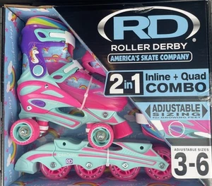 Patines Roller Derby Niñas Unicornio Ajustable Talla 3-6 2 en 1 En Línea o Cuádruple W255GM - Imagen 1 de 13