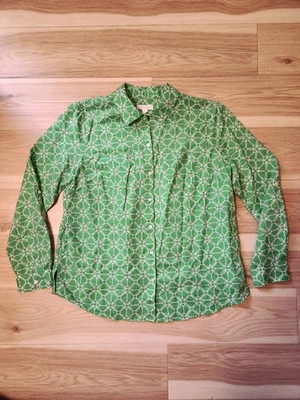 Kelly Green Charter Club Cotton Linen Vintage Long Sleeve Button-up Blouse Tab Foto 1 de 4