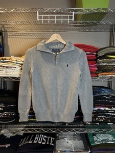 Polo Ralph Lauren Sweater Youth Medium 10/12 Gray 1/4 Zip Knit Pony Mock Neck - Picture 1 of 9