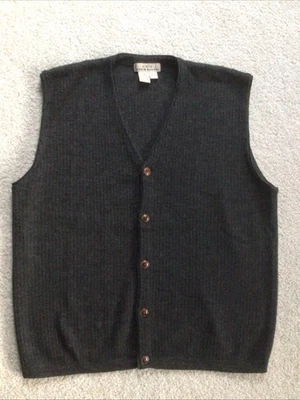 Vintage Eddie Bauer Black Wool V-neck Sweater Vest Mens M Buttons Hong Kong - Image 1 of 4