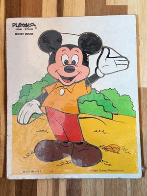 1979 Playskool Mickey Mouse Puzzle 190-05 8pc Wood Tray Disney Vintage USA - Image 1 of 4