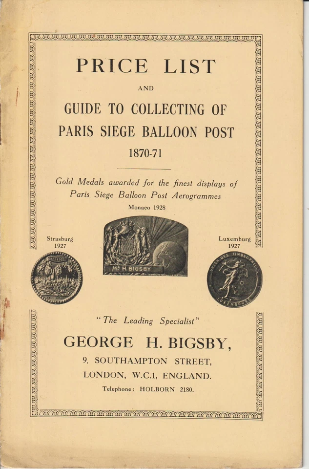 PARIS SIEGE BALLOON POST 1870-71 PRICE LIST BOOKLET - Image 1 of 1
