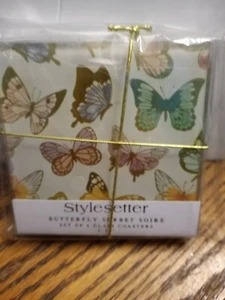 Coasters With Butterflies With Gold Highlights Set of 4 - Picture 1 of 5