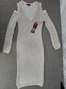 WoW Couture Womens Silver Metallic Cold Shoulder Bodycon Sheath Dress Size S - Picture 1 of 12
