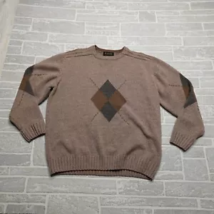 Fusion Sweater Mens Large Brown Wool Blend Argyle Grampa Crewneck - Picture 1 of 6
