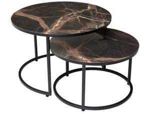 Round Marble Home Study Space Iron Table Outdoor Indoor Set of Two Diwali Decor - Picture 1 of 1