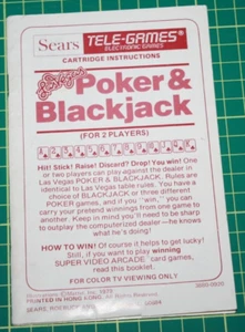Mattel Intellivision Game Manual: Sears Tele-Games Las Vegas Poker & Blackjack - Picture 1 of 2