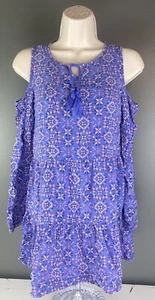Mudd Girl’s Size 12 Long Sleeve Cold Shoulder Ruffle Dress Purple - Picture 1 of 9