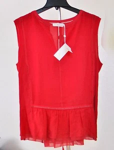 【CLEARANCE】NWT Tory Burch Silk Ruffled Hem Sleeveless Top,Spark Red , sz 2, $295 - Picture 1 of 7