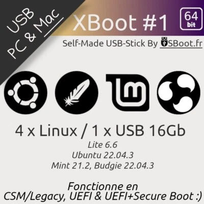 CLÉ USB BOOTABLE LINUX UBUNTU 22.04.3 + MINT 21.2 + LITE 6.6 + BUDGIE 22.04.3   - Imagen 1 de 4