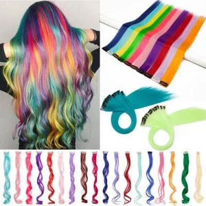 Hágalo usted mismo Extensiones de Cabello Arco Iris Highlight Streaks 10 Piezas/Juego Pieza de Cabello Larga Natural - Imagen 1 de 33