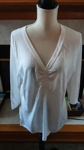 NWT INVESTMENTS WHITE V NECK PULLOVER SWEATER 3/4 SLVS RAYON/COTTON - Picture 1 of 5