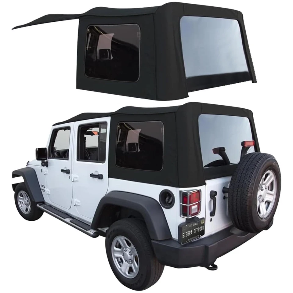 Jeep Wrangler 4 puertas JK techo blando, 2010-2017, ventanas tintadas, tela de vela negra Foto 1 de 4