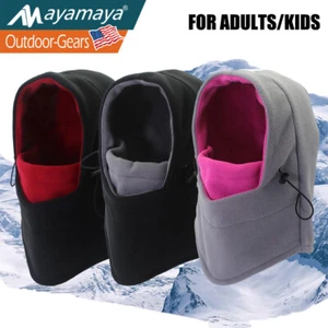 Fleece Balaclava Windproof Ski Face Mask Men Women Kids Thermal Dual-Layer Hat - Picture 1 of 13
