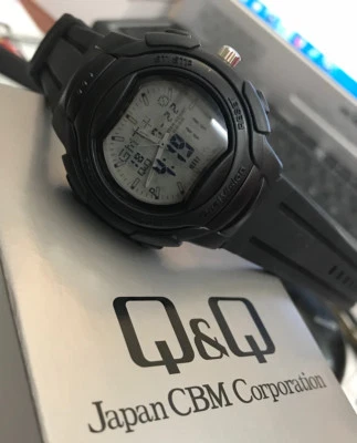 Sporty Men's Watch QQ Analog Digital World Time 5 Alarms Silicone Band Black Q&Q - Image 1 of 2
