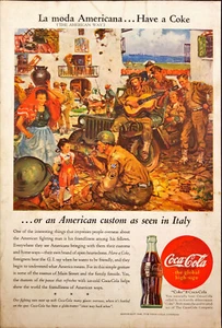 1945 Coca-Cola American Soldiers Italia Giving Kid a Coca-Cola Guitarra Segunda Guerra Mundial Anuncio impreso - Imagen 1 de 6