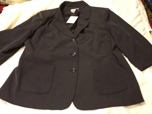 Covington Womens 16W Jacket Blazer Black W/ Pin Stripe 3 Button Lined Stretch - Picture 1 of 7