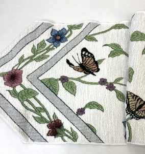 Butterfly Embroidered 68" Table Runner Colorful Floral Leaves Tassles 12" Wide - Picture 1 of 11