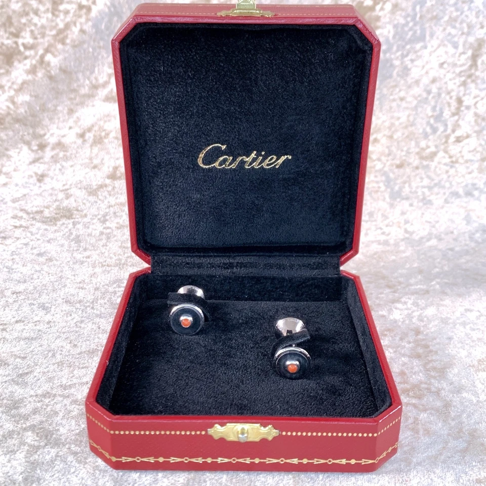 Gemelos Cartier Diabolo Plata de Ley 925 y Gema Roja con Estuche Foto 1 de 4