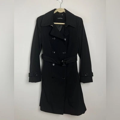 Calvin Klein Medium Black Double Breasted Trench Coat Mid Length Classic Staple - Image 1 of 4