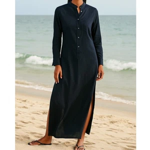 Vince Hemdblusenkleid Damen M Maxi Knopf Popover Kaftan Coverup minimal leicht - Bild 1 von 12