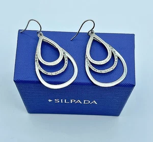 Silpada 925 Sterling Silver Tri-Textured Triple Teardrop Dangling Earrings W1576 - Picture 1 of 6