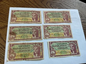 6)1960s Five Cents (5C) Military Payment Certificate-43 Series 591 - Picture 1 of 12