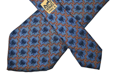 HERMES VINTAGE DOBLE CABEZA ÁGUILA CORBATA CRESTA IMPERIO ROMANO GAMA ALTA FRANCIA AZUL Foto 1 de 4