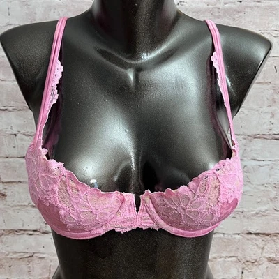Sujetador Balconette Vintage Victoria's Secret 36B Y2K Forrado Encaje Con Aros Rosa Copa B Foto 1 de 4