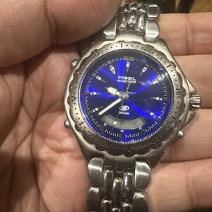 Orologio Uomo Fossil Blu Analogico Digitale Quadrante Blu Non Funzionante Da Riparazione 44mm 7,5 - Foto 1 di 9