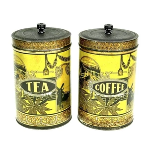 Juego de 2 latas/botes con tapas de diseño floral decorativo de café y té vintage - Imagen 1 de 24