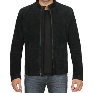 Men's Genuine Lambskin Suede Leather jacket Slim fit Motorcycle jacket Black - Picture 1 of 4