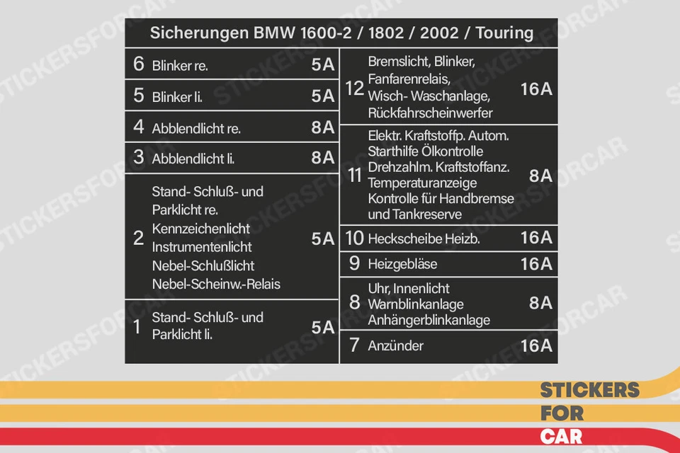 Pegatina fusibles BMW Sticker From 1971 to 1973 1600-2 1802 2002 e10  Foto 1 de 1