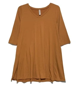 Zenana, senffarbener V-Ausschnitt Pullover Tunika Oberteil mit Stretch, Gr. L - Bild 1 von 4